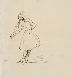 Skitse af mand, der bukker, 1840-42 (pen & mørkebrunt blæk på cremevævet papir)
